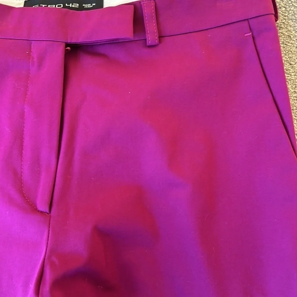 ETRO Luxury Italian Career Cotton Stretch Ankle Trousers Magenta NWOT EU 42/Sm - Picture 5 of 8
